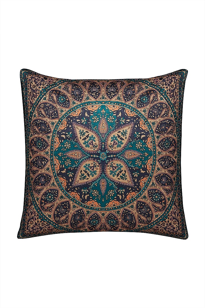 Multicolored Jaamevar Square Cushion with Filler by Ritu Kumar Home