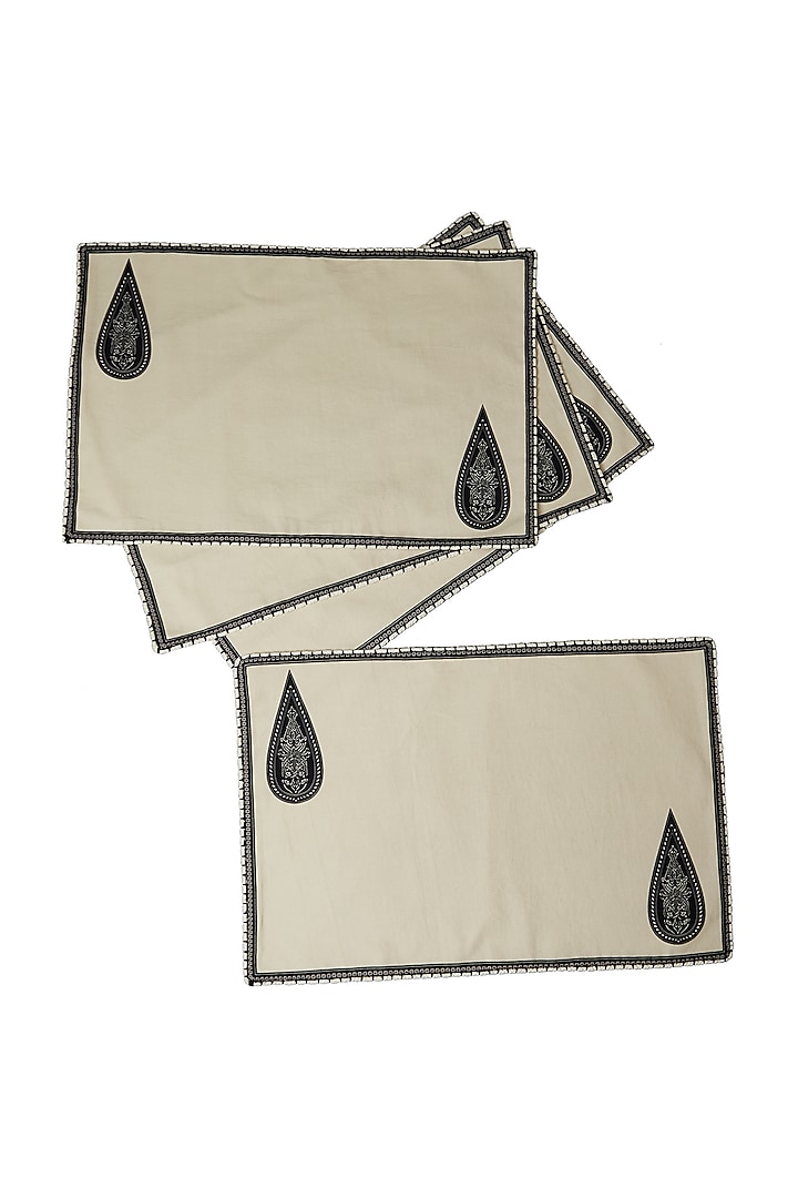 Black & White Awadh Rectangle Placemat (Set of 4) by Ritu Kumar Home