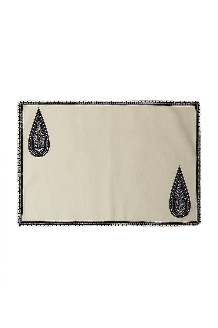 Black & White Awadh Rectangle Placemat (Set of 4) by Ritu Kumar Home at Pernia's Pop Up Shop