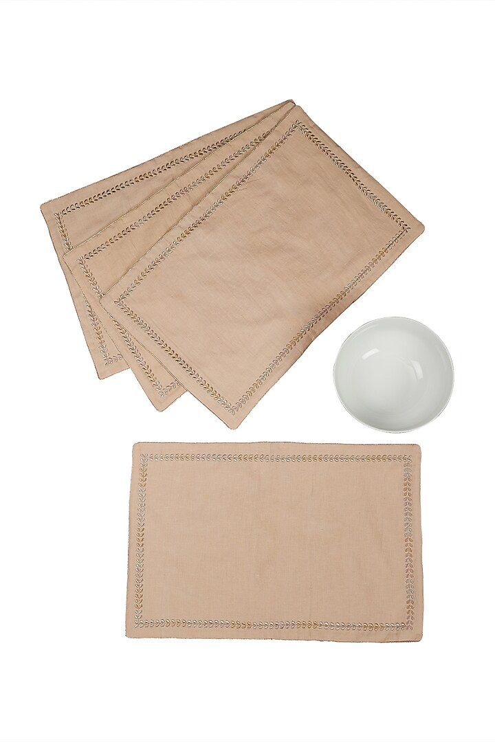Nude Chidambaram Rectangle Placemat (Set of 4) by Ritu Kumar Home at Pernia's Pop Up Shop