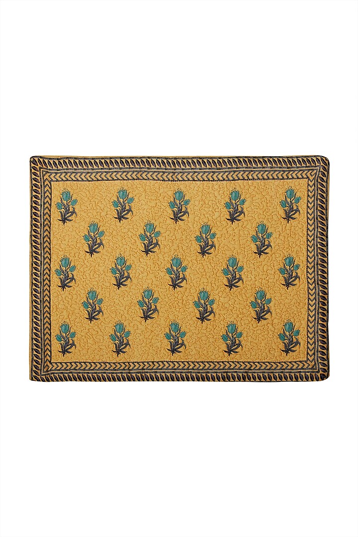 Yellow Jal Mahal Floral Placemat (Set of 2) by Ritu Kumar Home at Pernia's Pop Up Shop