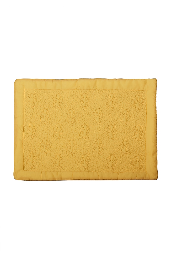 Yellow Jal Mahal Floral Placemat (Set of 2) by Ritu Kumar Home at Pernia's Pop Up Shop