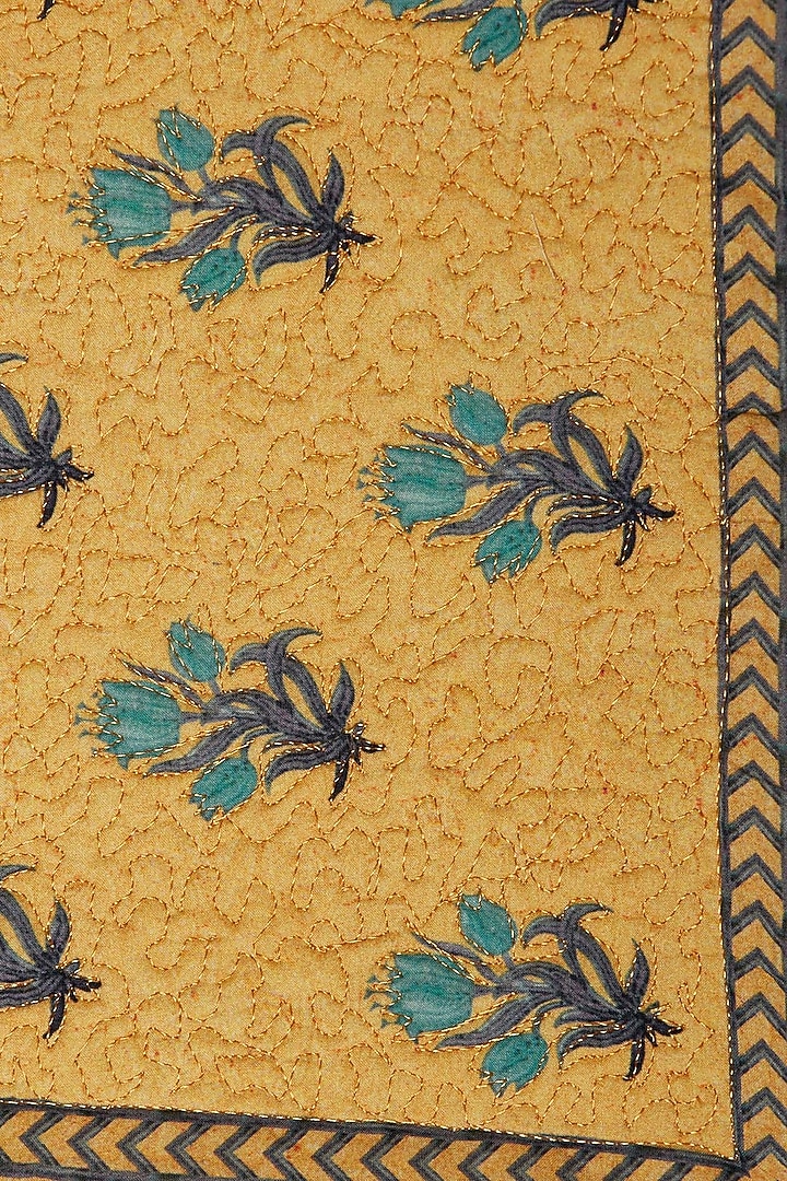 Yellow Jal Mahal Floral Placemat (Set of 2) by Ritu Kumar Home at Pernia's Pop Up Shop