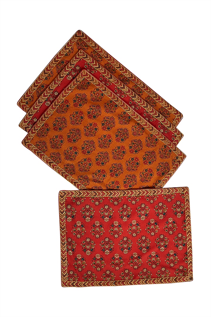 Red Banki Table Placemat (Set of 4) by Ritu Kumar Home