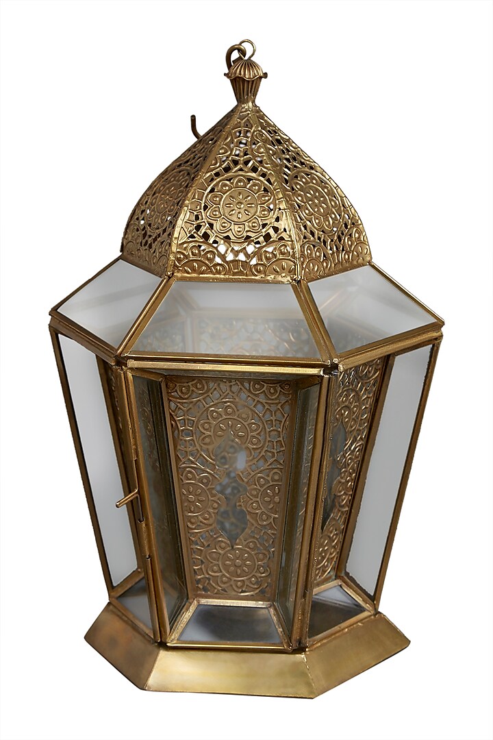 Brass Outdoor Glasshouse Lantern by Ritu Kumar Home