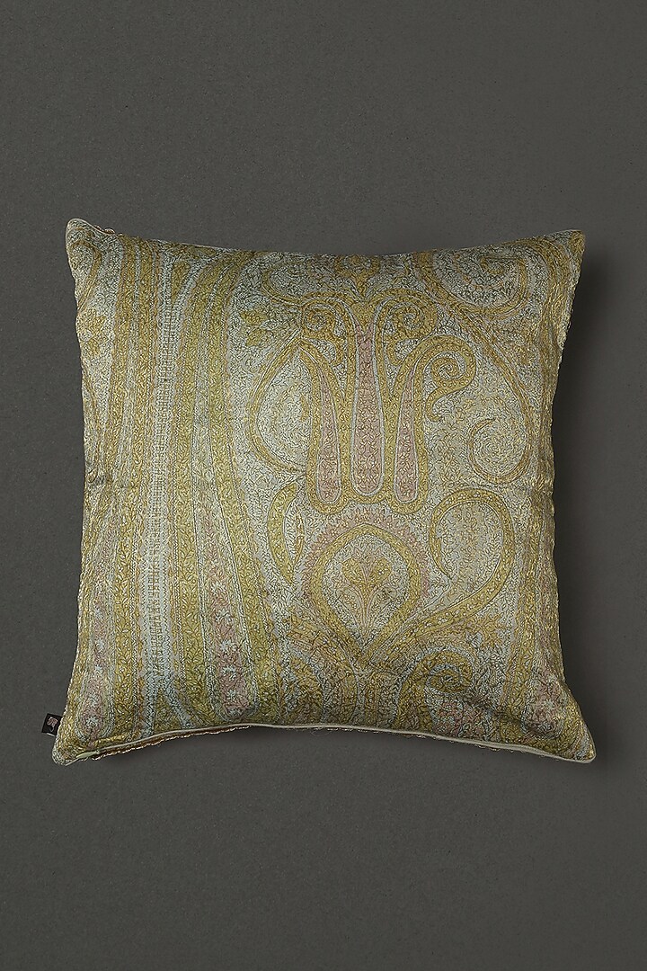 Beige & Gold Square Cushion With Fillers by Ritu Kumar Home at Pernia's Pop Up Shop