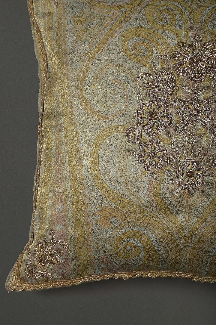 Beige & Gold Square Cushion With Fillers by Ritu Kumar Home at Pernia's Pop Up Shop