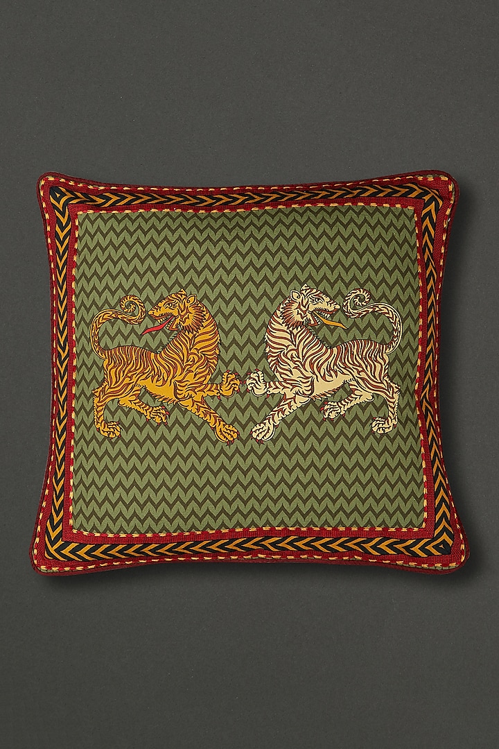 Green Baagh Square Cushion With Fillers by Ritu Kumar Home