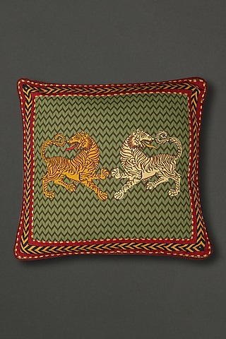 Green Baagh Square Cushion With Fillers by Ritu Kumar Home