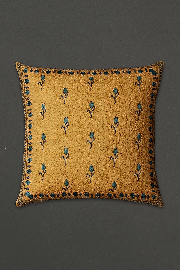 Yellow Jal Mahal Square Cushion With Fillers by Ritu Kumar Home at Pernia's Pop Up Shop