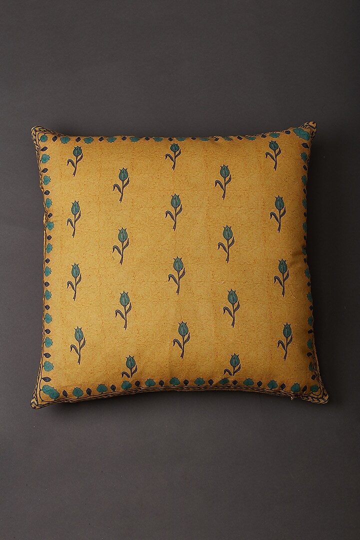 Yellow Jal Mahal Square Cushion With Fillers by Ritu Kumar Home at Pernia's Pop Up Shop