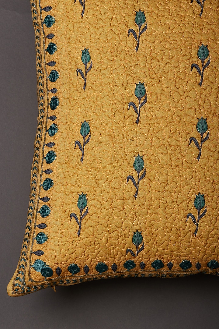 Yellow Jal Mahal Square Cushion With Fillers by Ritu Kumar Home at Pernia's Pop Up Shop