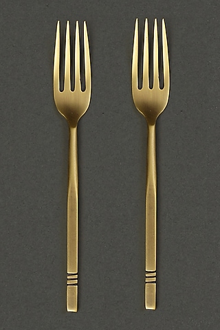 Brass Kansa Fork Set (Set of 2) by Ritu Kumar Home