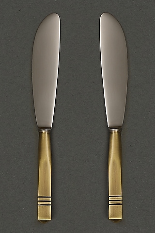 Brass Kansa Knife Set (Set of 2) by Ritu Kumar Home