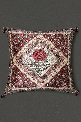 Ivory Lavana Printed Square Cushion With Filler by Ritu Kumar Home