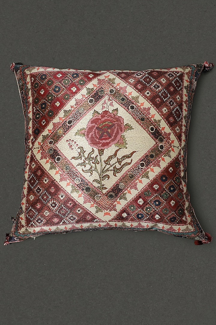 Ivory Lavana Printed Square Cushion With Filler by Ritu Kumar Home at Pernia's Pop Up Shop