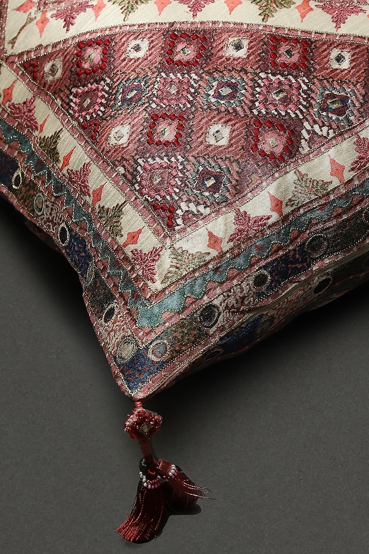 Ivory Lavana Printed Square Cushion With Filler by Ritu Kumar Home at Pernia's Pop Up Shop