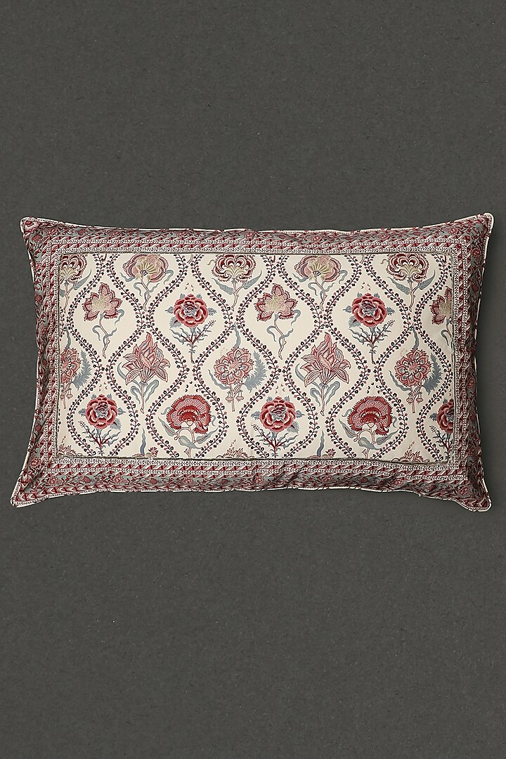 Ivory Lavana Printed Rectangle Cushion Sham With Filler by Ritu Kumar Home