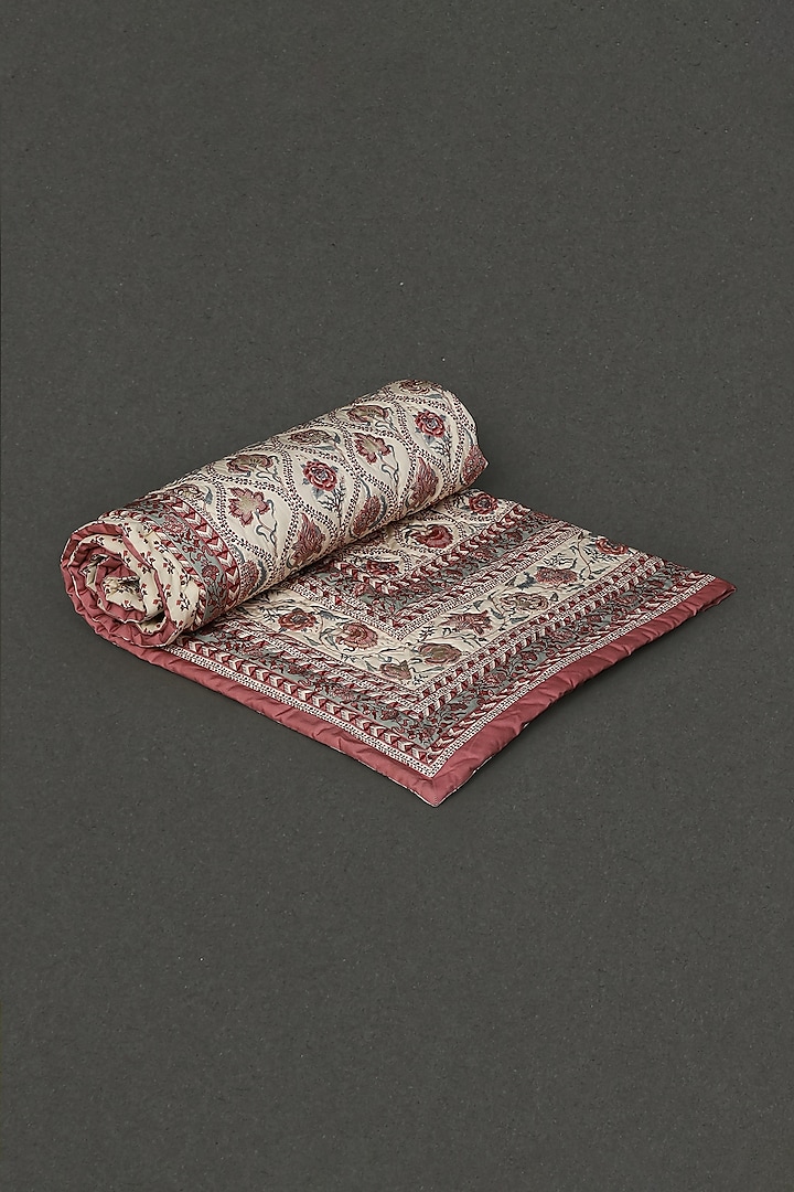 Ivory Lavana Printed Double Bed Quilt by Ritu Kumar Home at Pernia's Pop Up Shop