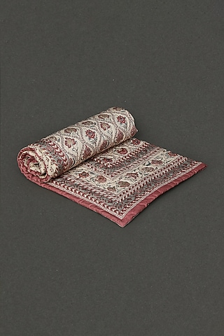 Ivory Lavana Printed Double Bed Quilt by Ritu Kumar Home