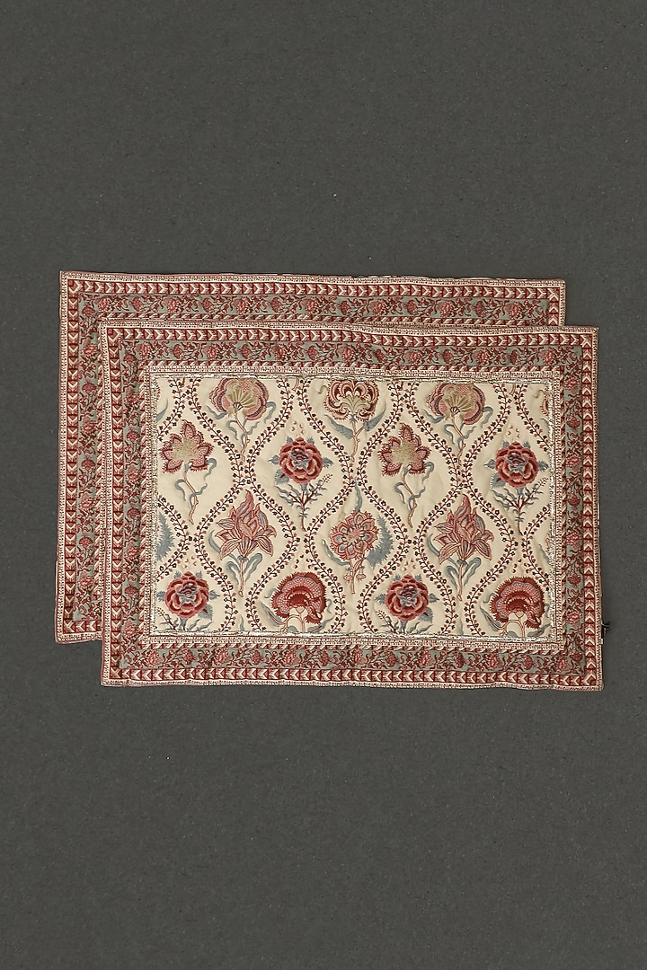 Ivory Lavana Printed Placemats (Set of 2) by Ritu Kumar Home at Pernia's Pop Up Shop