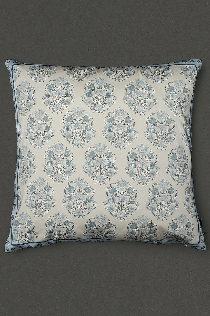Turquoise Villa Printed Square Cushion With Filler by Ritu Kumar Home
