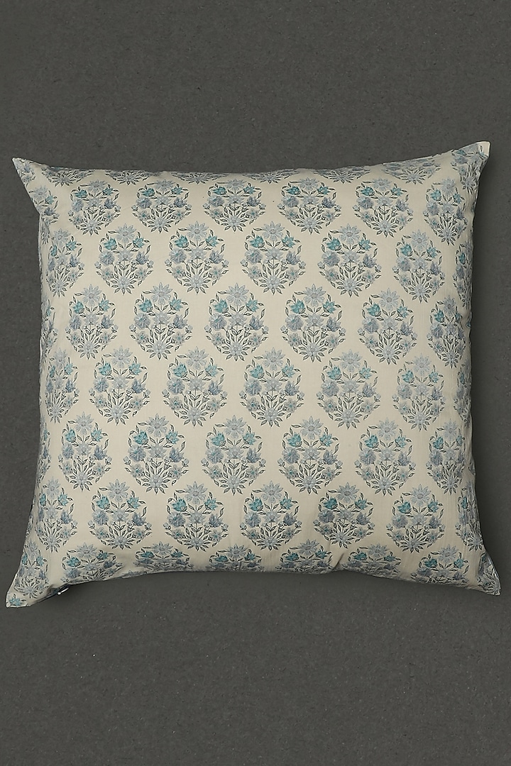 Turquoise Villa Printed Square Cushion With Filler by Ritu Kumar Home at Pernia's Pop Up Shop