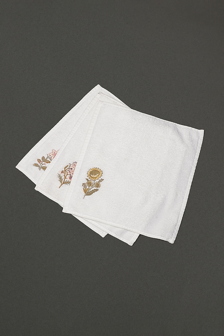 Off-White Face Towels (Set of 3) by Ritu Kumar Home at Pernia's Pop Up Shop