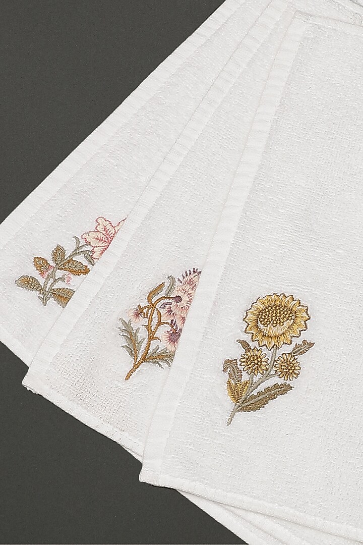 Off-White Face Towels (Set of 3) by Ritu Kumar Home at Pernia's Pop Up Shop