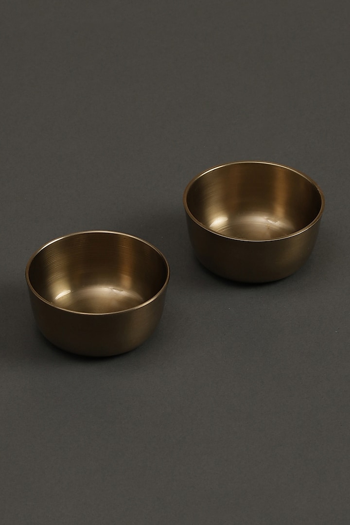 Antique Brass Round Kansa Bowls (Set of 2) by Ritu Kumar Home
