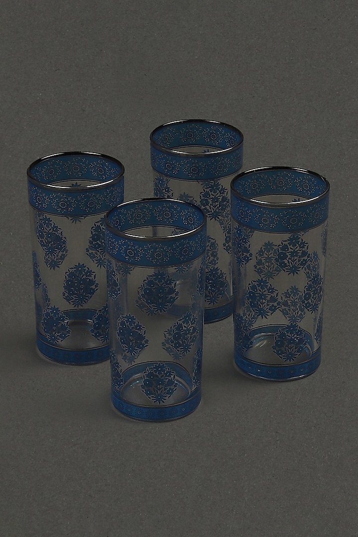 Turquoise Porcelain Glass Set (Set Of 4) by Ritu Kumar Home
