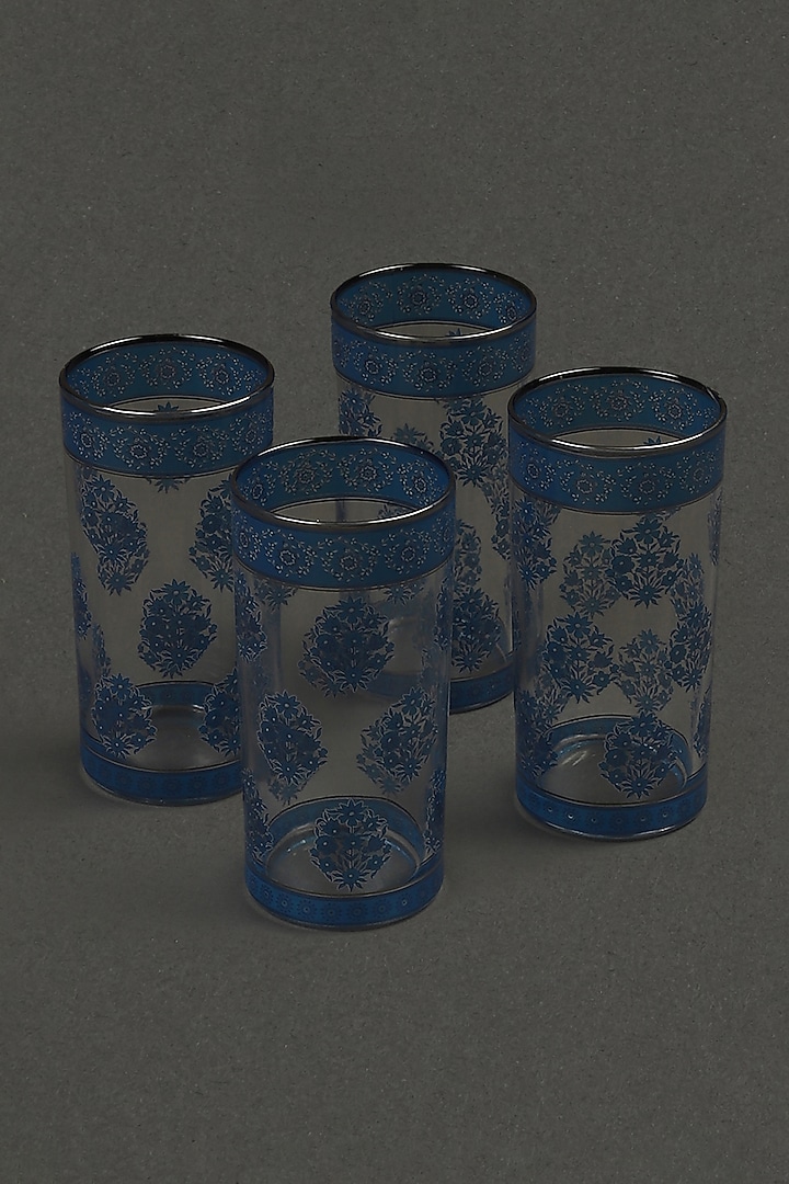 Turquoise Porcelain Glass Set (Set Of 4) by Ritu Kumar Home at Pernia's Pop Up Shop