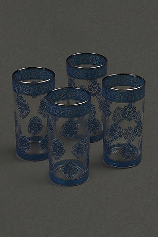 Turquoise Porcelain Glass Set (Set Of 4) by Ritu Kumar Home