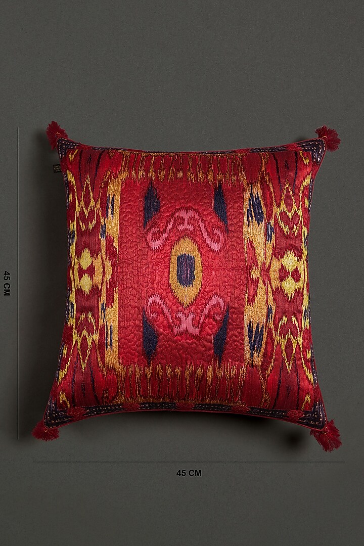 Red Ikkat Cushion With Filler by Ritu Kumar Home at Pernia's Pop Up Shop