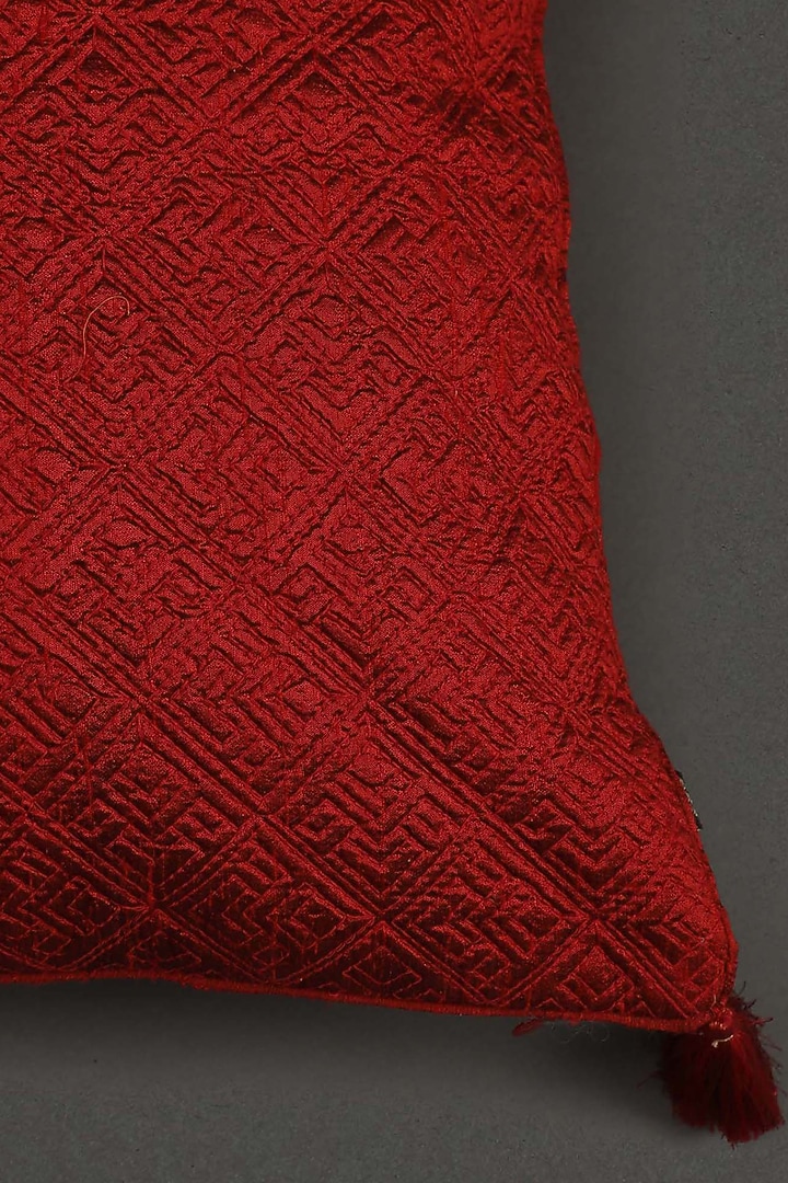 Red Ikkat Square Cushion With Filler by Ritu Kumar Home at Pernia's Pop Up Shop