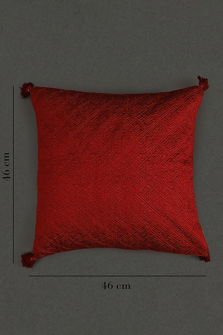 Red Ikkat Square Cushion With Filler by Ritu Kumar Home at Pernia's Pop Up Shop