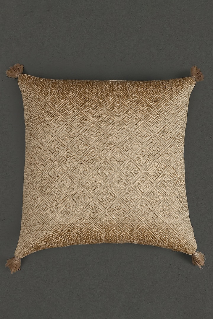 Beige Ikkat Cushion With Filler by Ritu Kumar Home at Pernia's Pop Up Shop