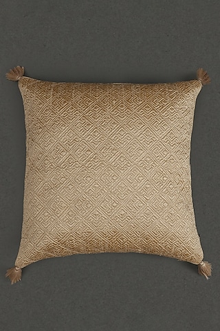 Beige Ikkat Cushion With Filler by Ritu Kumar Home