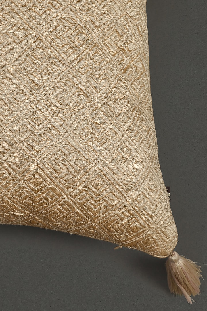 Beige Ikkat Cushion With Filler by Ritu Kumar Home at Pernia's Pop Up Shop