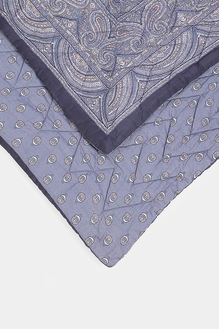Blue Printed Jaamevar Double Bed Quilt by Ritu Kumar Home at Pernia's Pop Up Shop