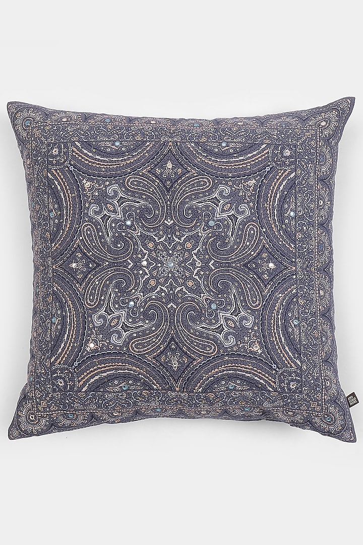Blue Embroidered Jaamevar Cushion With Filler by Ritu Kumar Home
