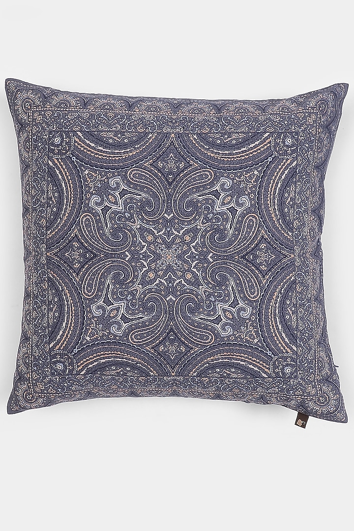 Blue Embroidered Jaamevar Cushion With Filler by Ritu Kumar Home at Pernia's Pop Up Shop