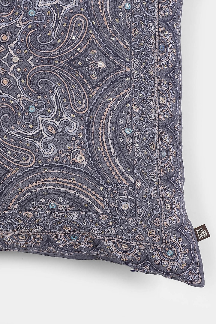 Blue Embroidered Jaamevar Cushion With Filler by Ritu Kumar Home at Pernia's Pop Up Shop
