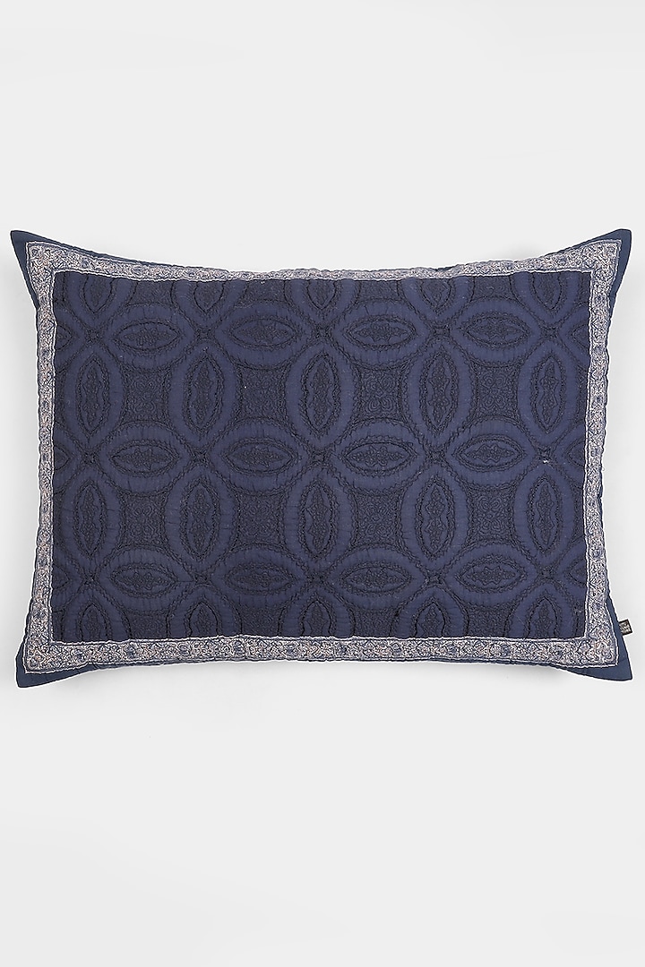 Blue Rectangular Jaamevar Cushion With Filler by Ritu Kumar Home at Pernia's Pop Up Shop