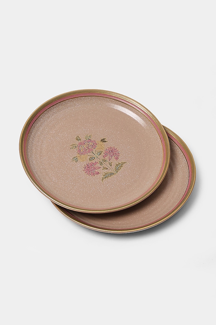 Pink & Beige Koshambi Side Plate (Set of 2) by Ritu Kumar Home