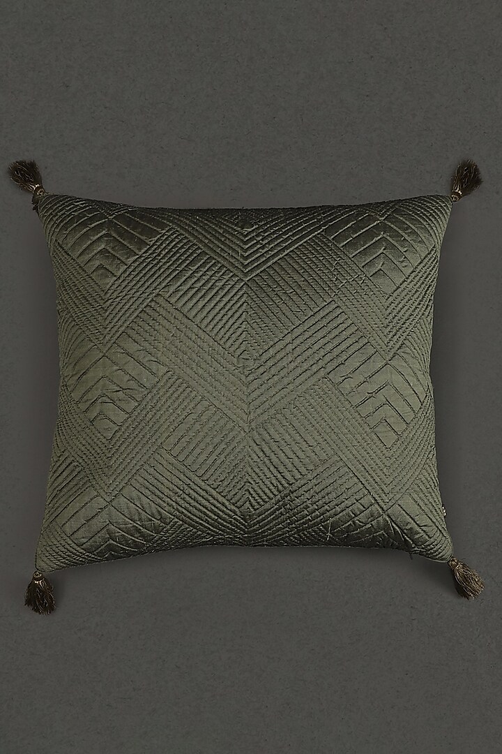 Green Quilted Core Cushion With Filler by Ritu Kumar Home