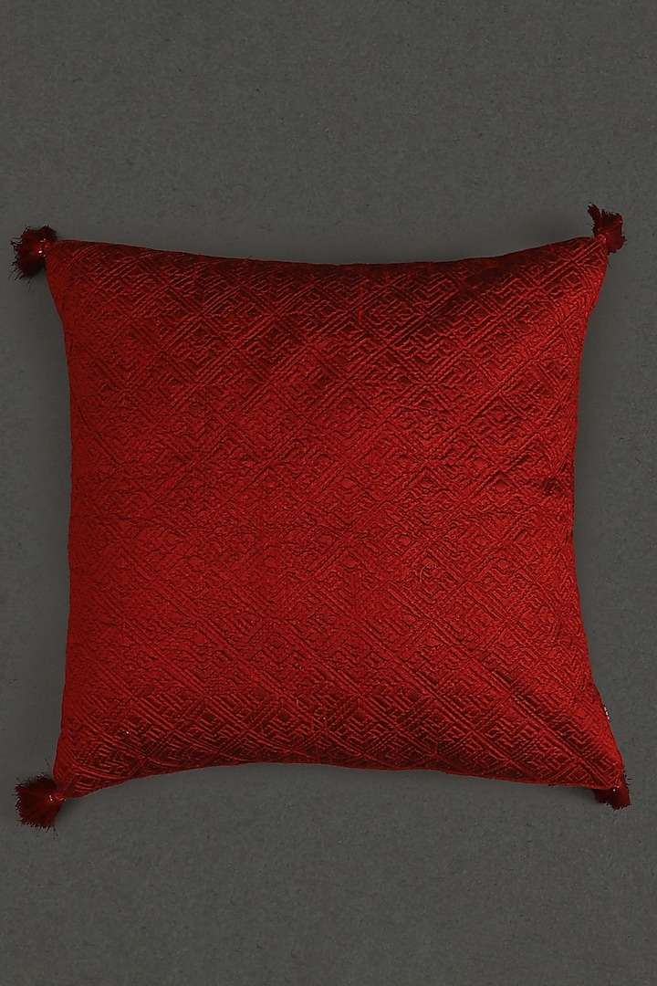 Red Quilted Core Cushion With Filler by Ritu Kumar Home