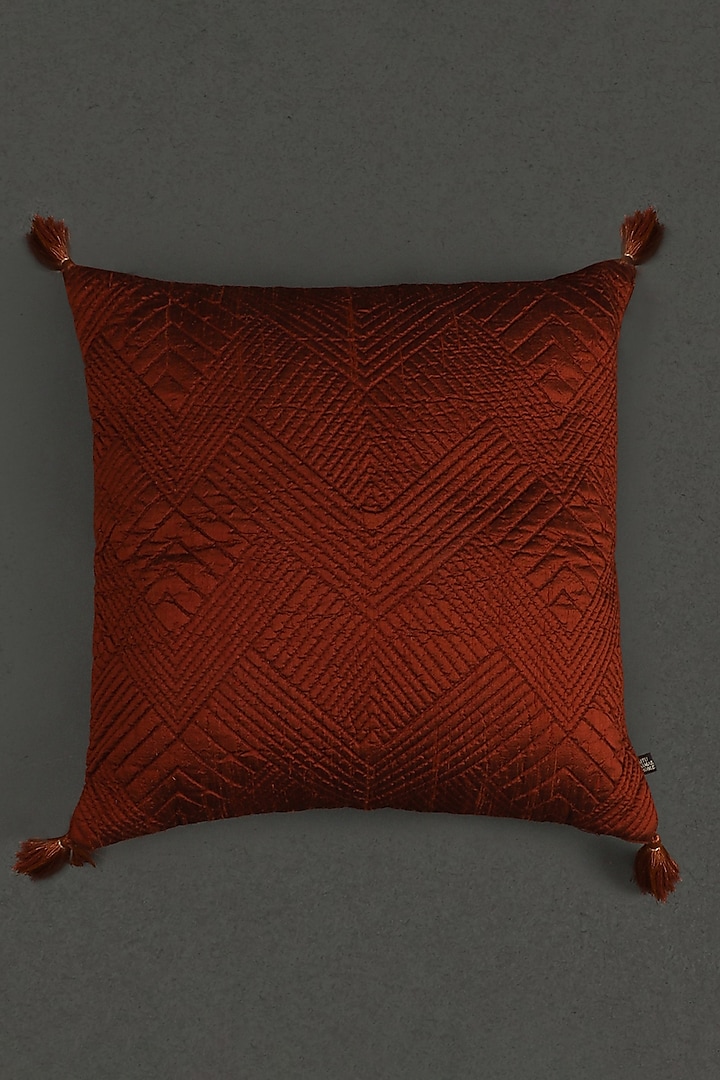 Rust Quilted Core Cushion With Filler by Ritu Kumar Home