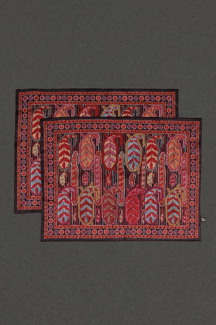 Red Mysore Silk Placemats (Set Of 2) by Ritu Kumar Home