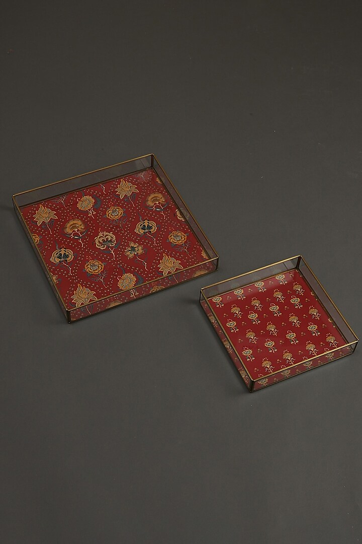Red Lavana Trays (Set of 2) by Ritu Kumar Home